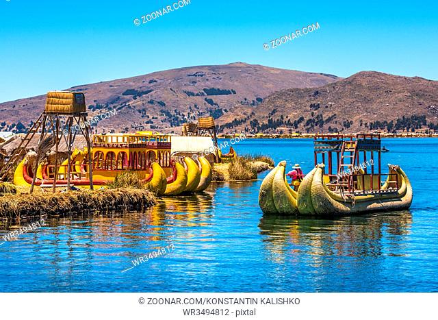 Uros floating islands of lake Titicaca, Peru, South America