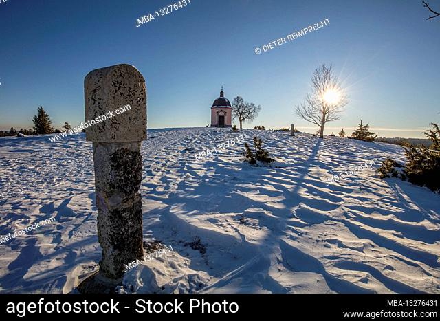 Old mountain, snow, Grosser Heuberg, Josef's chapel, wayside shrine, Swabian Alb