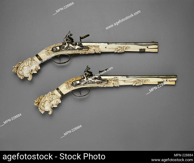 Pair of Flintlock Pistols - 1660/70 - Dutch, Maastricht - Origin: Maastricht, Date: 1655–1670, Medium: steel, silver, ivory, ebony, leather, and flint