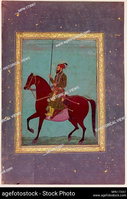 Equestrian Portrait of Aurangzeb. Object Name: Illustrated album leaf; Date: 17th century; Geography: Attributed to India; Medium: Gouache on paper; Dimensions:...