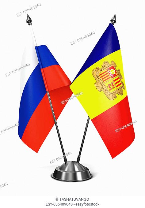 Russia and Andorra - Miniature Flags Isolated on White Background