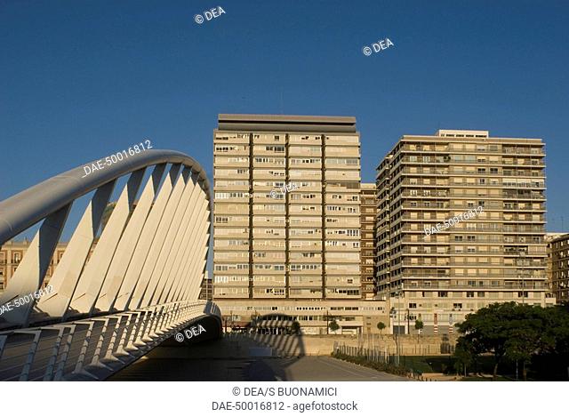 Spain - Valencia. Puente de Alameda 'La Peineta'. Bridge. Designer architect Santiago Calatrava, 1991-95