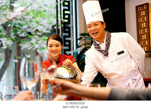 Chef with customer