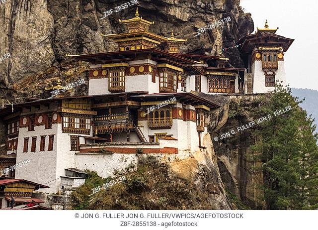 The Tiger's Nest Monastery, or Taktsang Goemba, is a Himalayan Bhuddist monastery perched on sheer cliffs 900 meters above the floor of the Paro Valley in...