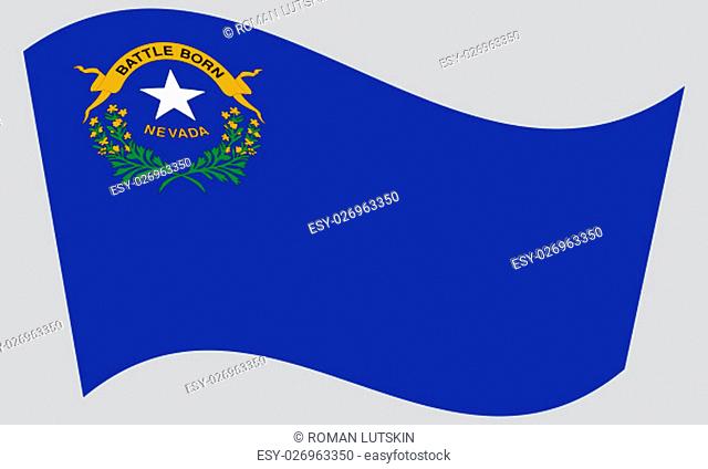 Nevadan official flag, symbol. American patriotic element. USA banner. United States of America background. Flag of the US state of Nevada waving on gray...