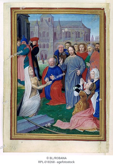 Raising of Lazarus Image taken from Sforza Hours. Originally published/produced in Milan, circa 1490, Flemish insertions, 1517-1520