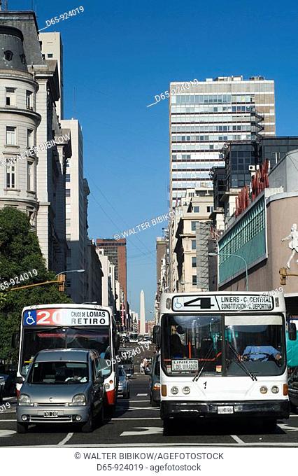 Argentina, Buenos Aires, morning traffic on Avenida Corrientes