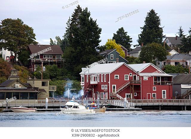 La Conner village and Swinomish Channel, State of Washington, USA, America