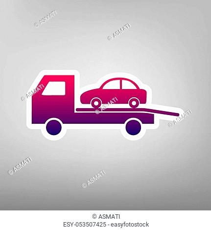 Tow car evacuation sign. Vector. Purple gradient icon on white paper at gray background