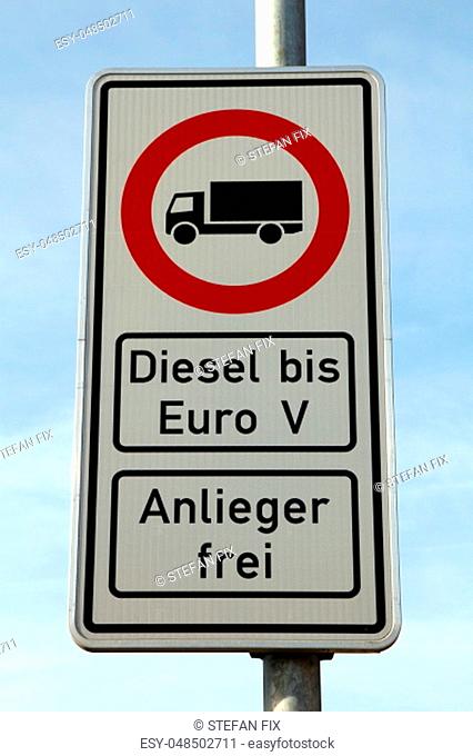 Traffic sign in Hamburg, Germany, prohibiting older diesel trucks to enter