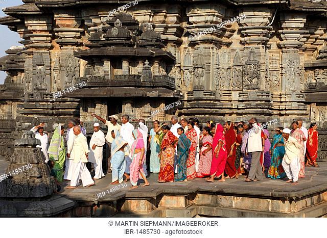 Indian tourist group, Chennakesava Temple, Hoysala style, Belur, Karnataka, South India, India, South Asia, Asia