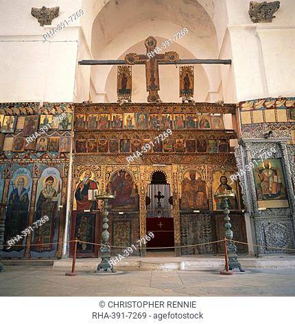 Iconostasis with goldwork and paintings in former monastery of Apostolos Varnavas, St. Barnabas, in North Cyprus, Europe
