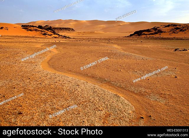 Africa, Algeria, Sahara, Tassili N'Ajjer National Park, Tadrart, Sand dunes in Djerane