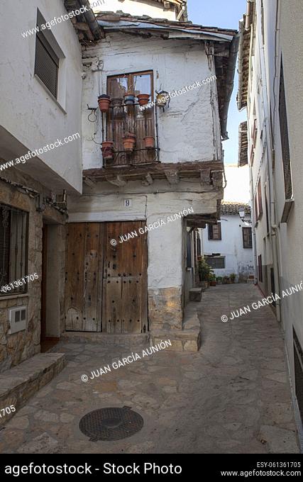 Narrow street of Losar de la Vera architecture. Caceres, Extremadura, Spain