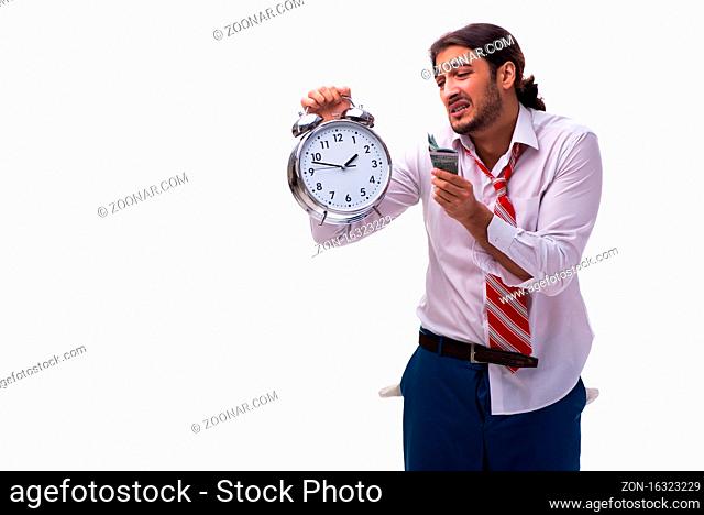Unhappy young employee in time management concept
