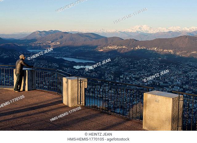 Switzerland, Ticino, Lugano, Monte Bre, view of Lugano