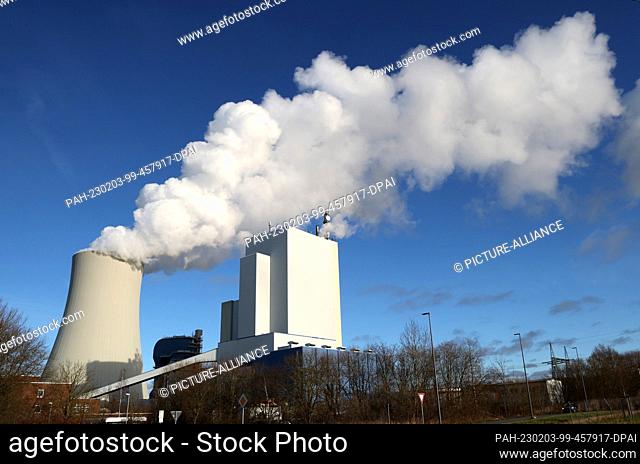 PRODUCTION - 02 February 2023, Mecklenburg-Western Pomerania, Rostock: The coal-fired power plant in the seaport with the 141