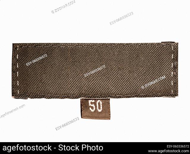 Blank dark clothes label of 50 size - isolated on white background