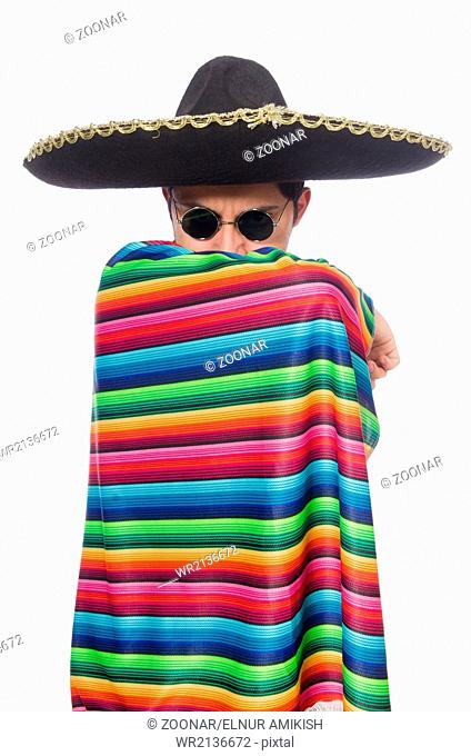 Funny mexican wearing poncho isolated on white