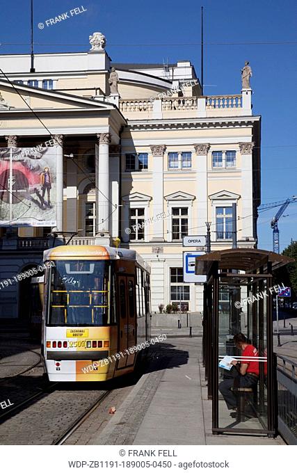 Europe, Poland, Silesia, Wroclaw, Old Town, Opera House & Tram