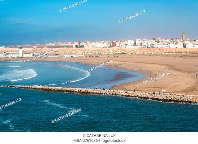 Morocco, Rabat, Kasbah Oudaias, View to the Atlantic Ocean, Mole