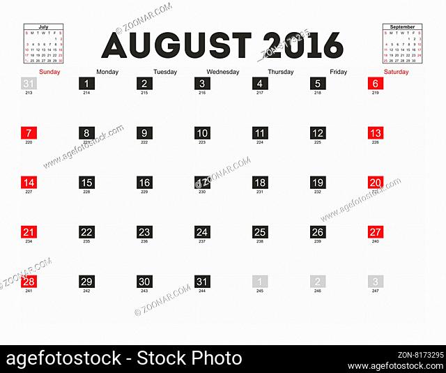 Vector planning calendar August 2016