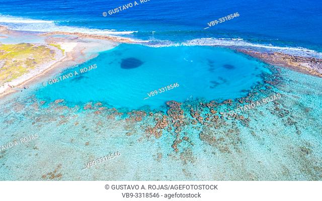 Aerial view natural pool of Francisky Island in the Caribbean Sea Los Roques Archipelago Venezuela