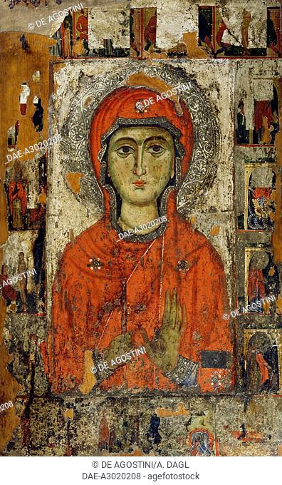 Icon of Santa Marina and stories of his life, 13th century Byzantine art. Church of the Holy Cross, Pedhoulas, Nicosia, Cyprus