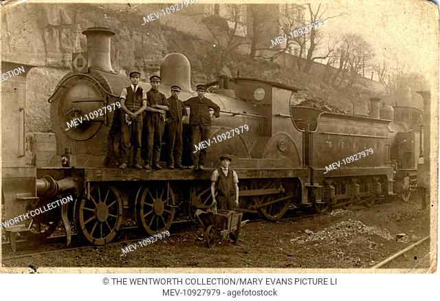 4-4-0 Locomotive & Railway Workers, Thought to be at Minster, Isle of Sheppey, Kent, England. South Eastern & Chatham Railway