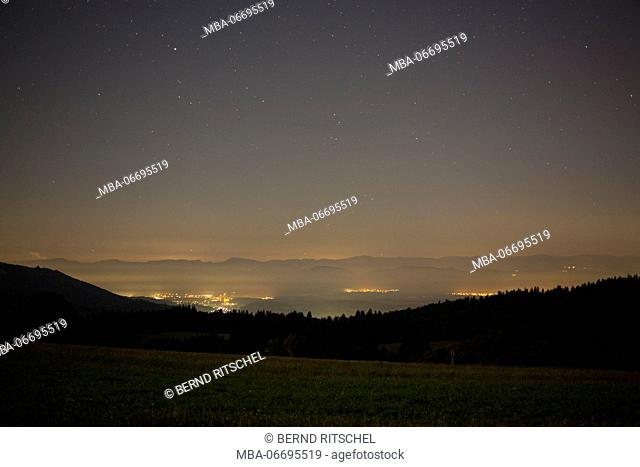 Night sky above the Obere Ried, Black Forest, Baden-Wuerttemberg, Germany