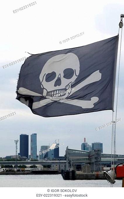 Piracy flag fluttering on a wind