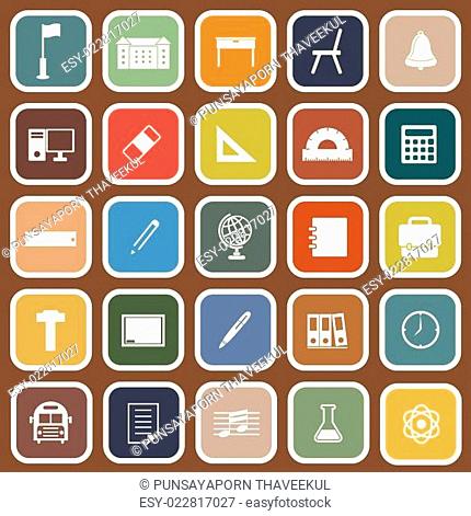 School flat icons on brown background