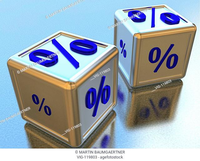 Dice with percentage signs in different sizes. - 02/11/2005