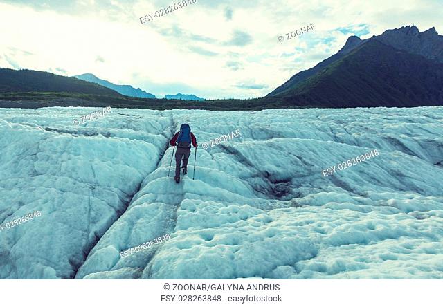 Hiker on glacier