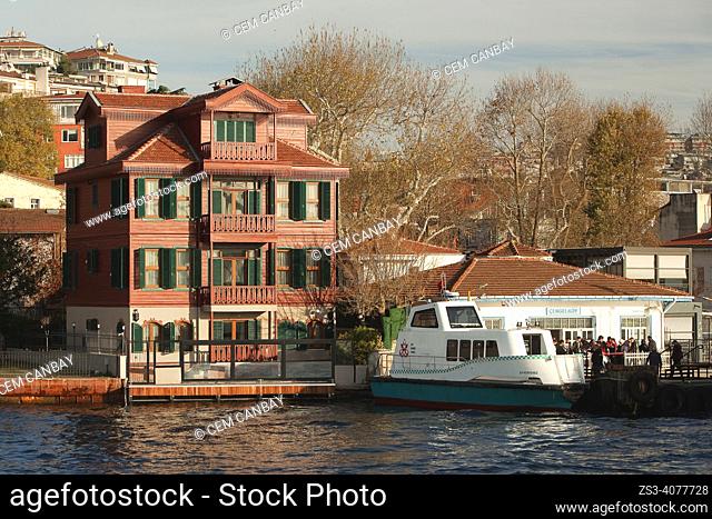 View of the traditional seaside residence or so-called waterside mansion of Server Efendi Yalisi located close to the pier in Cengelkoy village