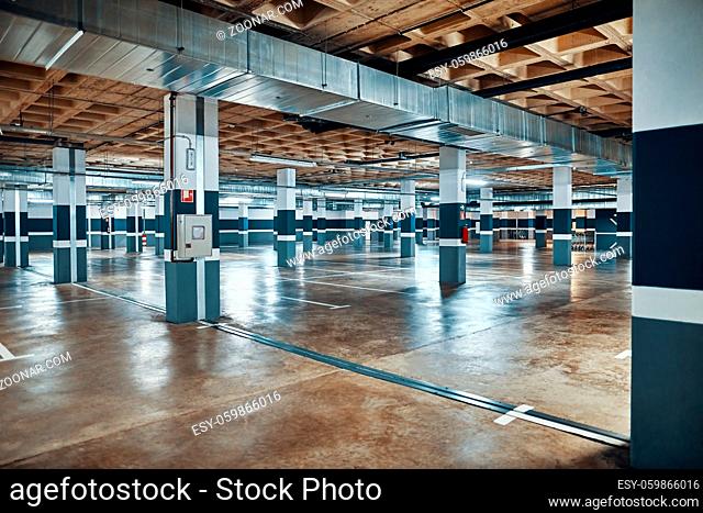 Underground parking without cars. Empty garage