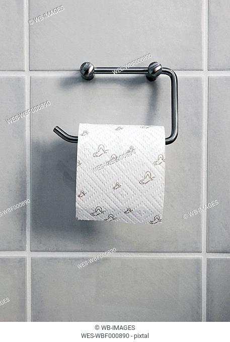 Toilet paper on roller, close-up