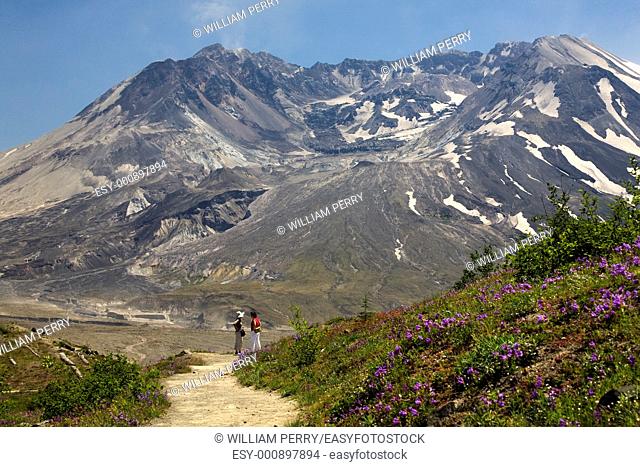 Hiking Mount Saint Helens Volcano National Park Washington Looking at Caldera with lava cap