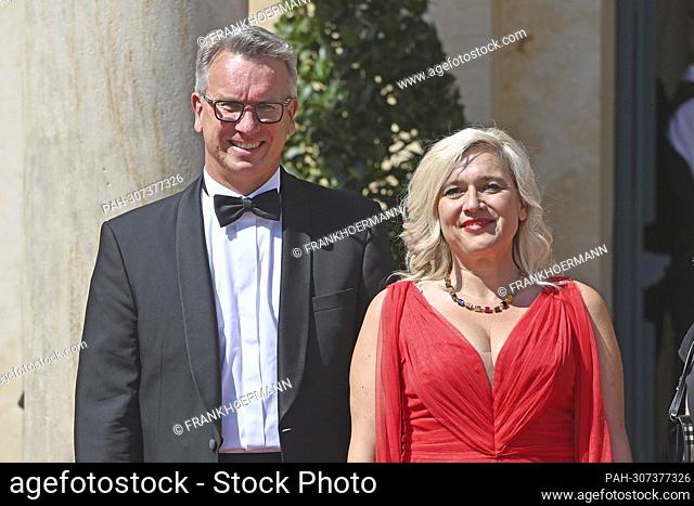 Melanie HUML (CSU politician) with husband Markus Opening of the Bayreuth Richard Wagner Festival 2022. Red carpet on July 25th, 2022. Green Hill, ?