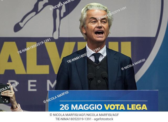 Ducht politician Geert Wilders at the election campaign rally of the Lega party in Milan, ITALY-18-05-2019