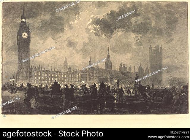 Parliament at 9 o'Clock in the Evening - London (Le parlement a 9 heures du soir - Londres), 1890. Creator: Auguste Lepere