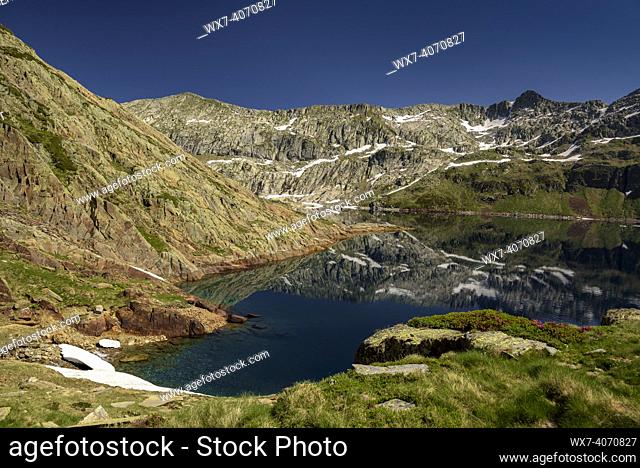 Certascan lake in summer, in the Catalan Pyrenees (Alt Pirineu Natural Park, Catalonia, Spain, Pyrenees)