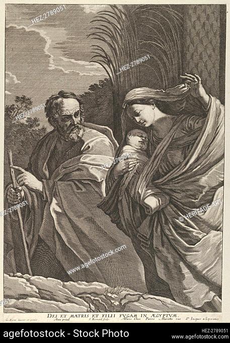 The Flight into Egypt; the Virgin carrying the infant Christ, Joseph pointing to th.., ca. 1635-57. Creator: Samuel Bernard