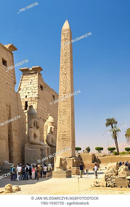Luxor Temple of Amun, Egypt - the obelisk in front of pylons, Luxor, Upper Egypt, UNESCO
