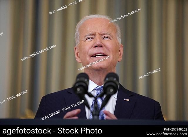 U.S. President Joe Biden speaks in the State Dining Room of the White House in Washington, D.C., U.S., on Friday, Sept. 24, 2021. The U.S