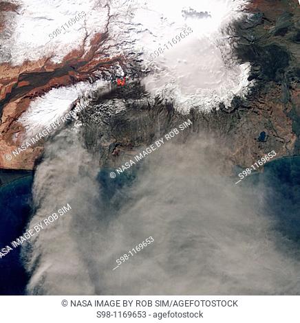 Although ash emissions had slowed by April 19, the eruption of Iceland’s Eyjafjallajökull Volcano continued  Early in the day