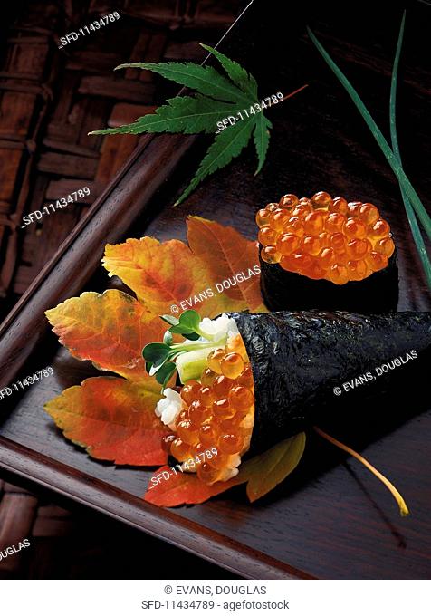 Sushi with salmon roe