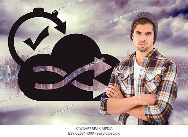 Composite image of portrait of confident hipster with arms crossed