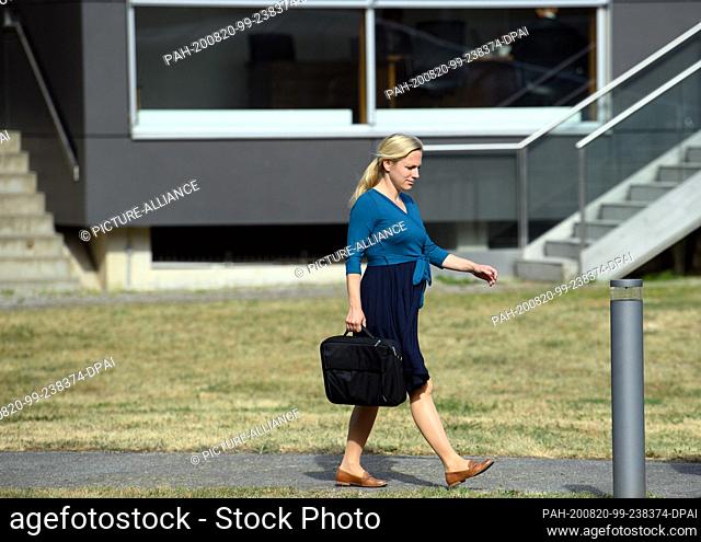 20 August 2020, Brandenburg, Potsdam: Lena Dugge, member of the state parliament of the AfD, comes to the hearing of the Brandenburg Constitutional Court on the...