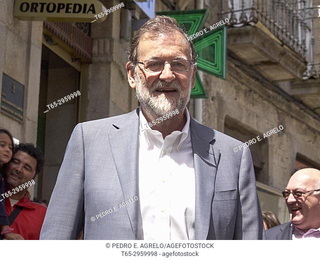 The president of the government of Spain, Mariano Rajoy, travel the streets of Chantada, Lugo, during a political event in Galicia, Spain